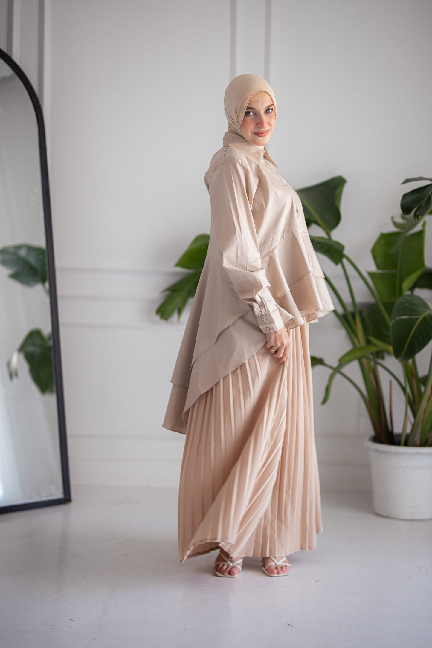 Beige Pleated Skirt