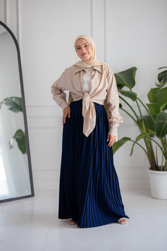 Navy Pleated Skirt