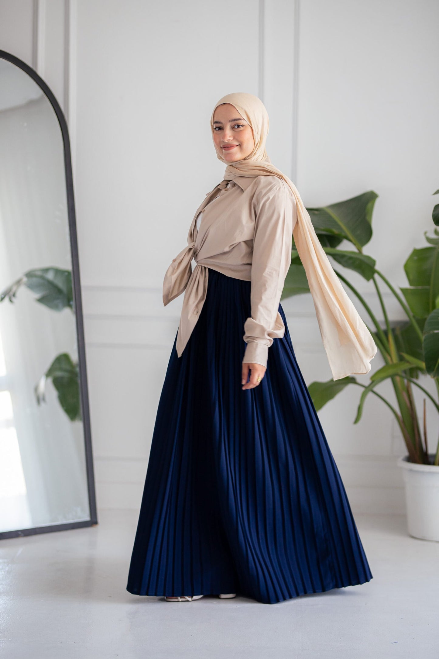 Navy Pleated Skirt